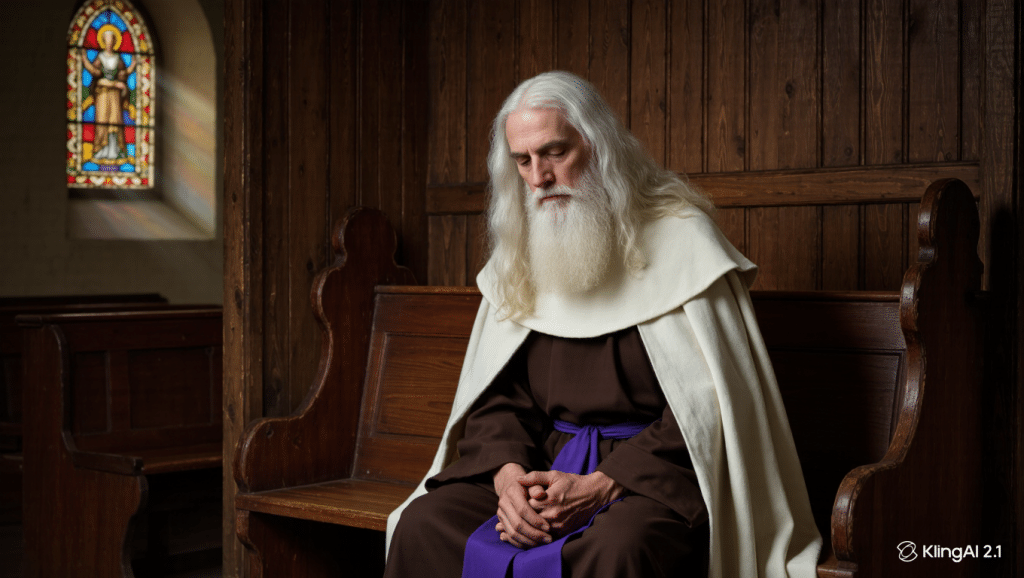 Pintura de San Juan María Vianney, el Santo Cura de Ars, en el confesionario.