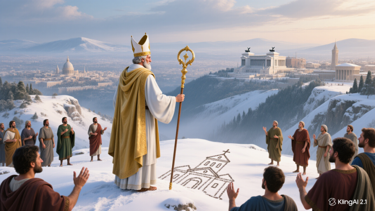 Pintura de la milagrosa nevada que dio origen a la BasÃlica de Santa MarÃa la Mayor.