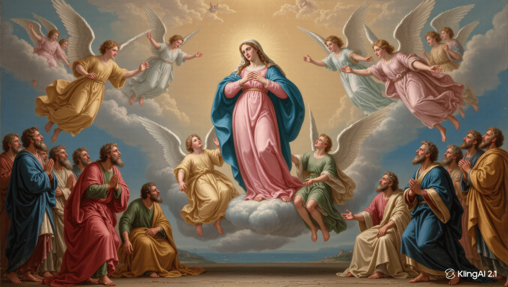 Pintura barroca de la Asunción de la Virgen María.