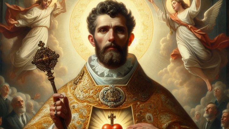 Pintura de San Juan Eudes y los Sagrados Corazones.