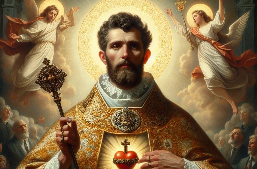 Pintura de San Juan Eudes y los Sagrados Corazones.