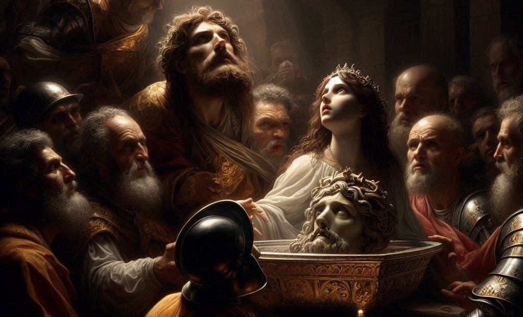 Pintura tenebrista del martirio de San Juan Bautista.