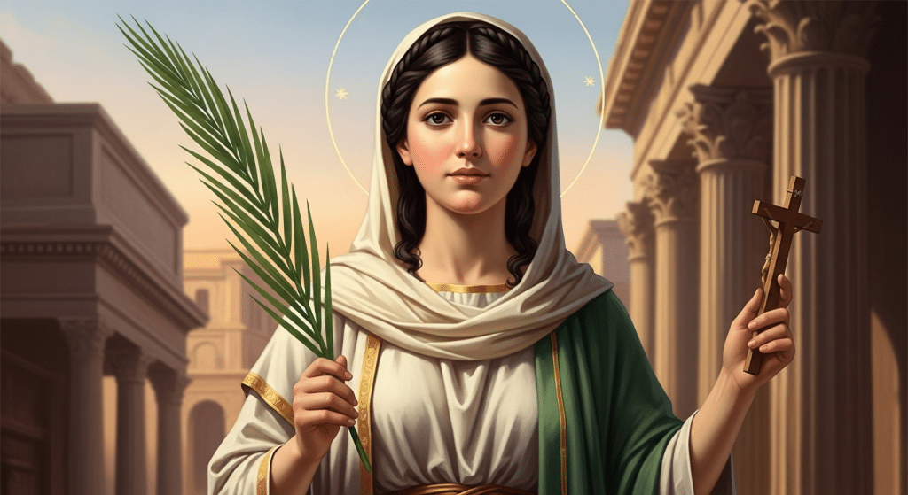 Santa Fe de Roma, virgen mártir con palma.