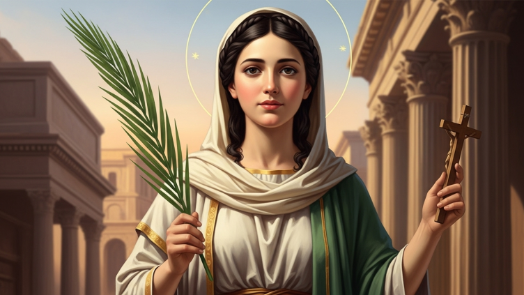 Santa Fe de Roma, virgen mártir con palma.