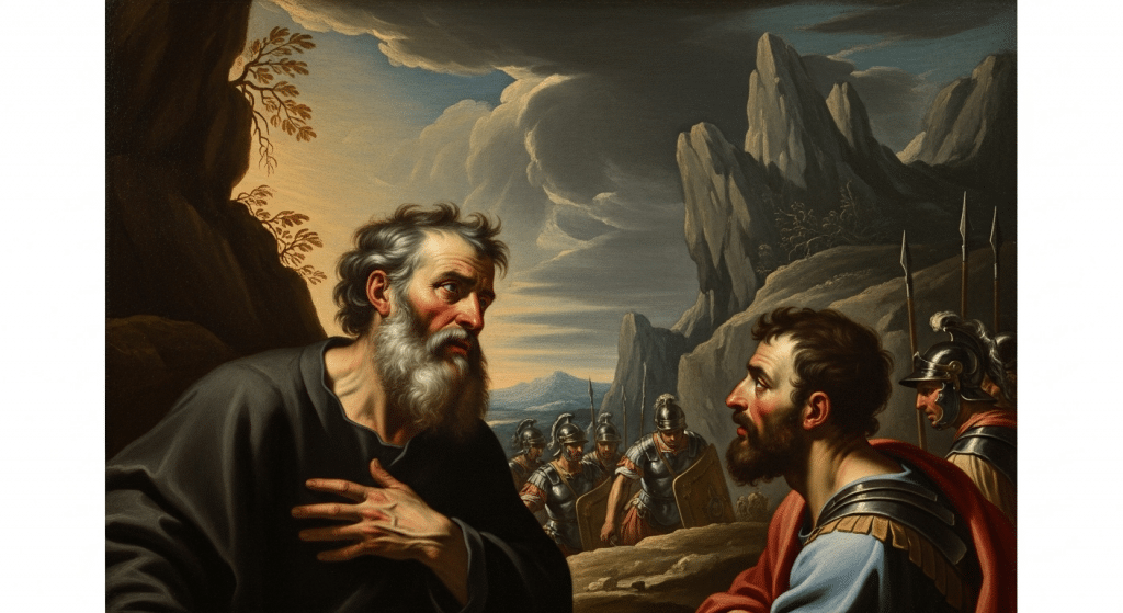 Pintura de San Hipólito, teólogo y mártir, junto a San Ponciano en el exilio.