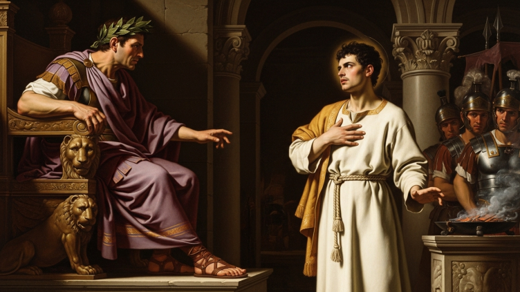 Pintura de San Eusebio, diácono mártir, en una escena de su juicio.