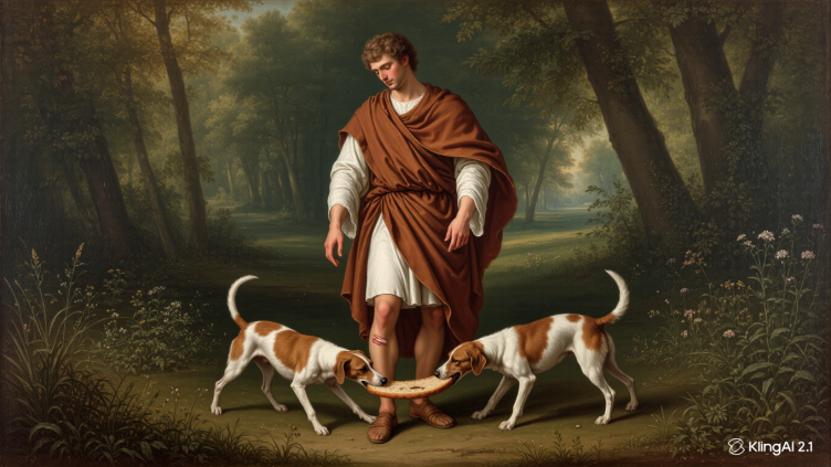 Pintura de San Roque peregrino con su perro fiel.