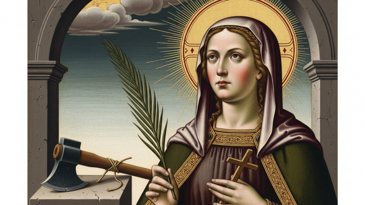 Santa Regina de Autun, virgen mártir con palma.