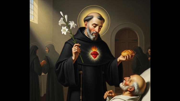San Nicolás de Tolentino, agustino con lirio.