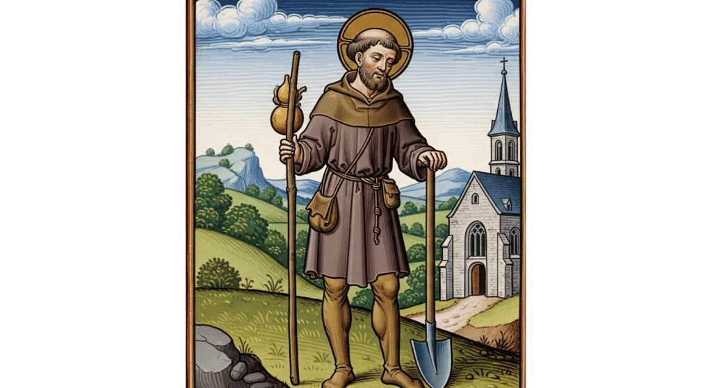 San Guido de Anderlecht, campesino con báculo.