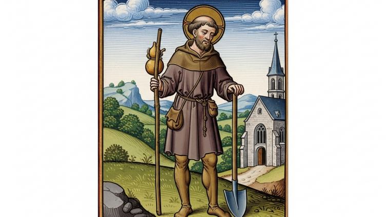 San Guido de Anderlecht, campesino con báculo.