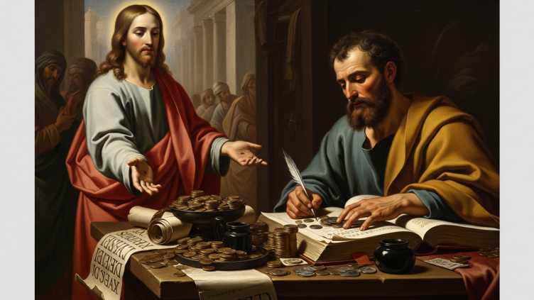 San Mateo Apóstol, escribiendo Evangelio.