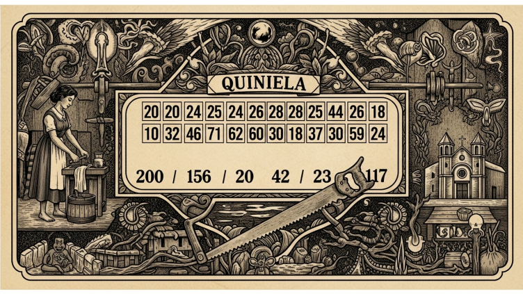 Ilustración de significados de números en la quiniela, con un billete de loterÃa, un incendio, un serrucho y una iglesia.